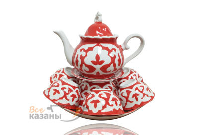 картинка Чайный сервиз красный "Пахта" средний с пиалами от магазина Vsekazany.com