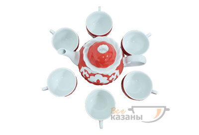 картинка Чайный сервиз красный "Пахта" малый с чашками от магазина Vsekazany.com