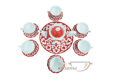 картинка Чайный сервиз красный "Пахта" большой с чашками от магазина Vsekazany.com