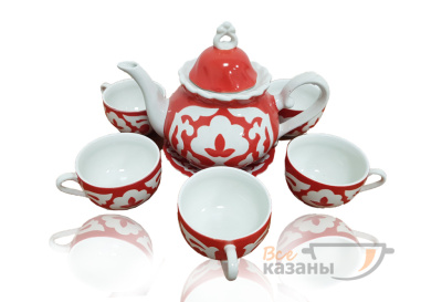 картинка Чайный сервиз красный "Пахта" малый с чашками от магазина Vsekazany.com