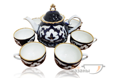 картинка Чайный сервиз синий с золотом "Пахта" малый с чашками от магазина Vsekazany.com