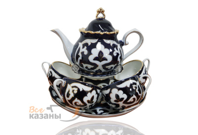 картинка Чайный сервиз синий с золотом "Пахта" средний с чашками от магазина Vsekazany.com