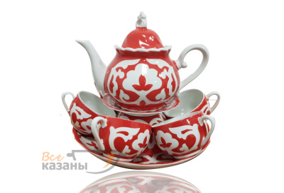 картинка Чайный сервиз красный "Пахта" средний с чашками от магазина Vsekazany.com