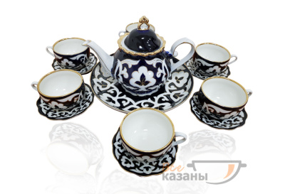 картинка Чайный сервиз синий с золотом "Пахта" большой с чашками от магазина Vsekazany.com