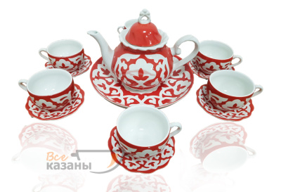 картинка Чайный сервиз красный "Пахта" большой с чашками от магазина Vsekazany.com