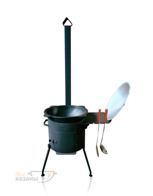 картинка Казан 22 литра, печь "Народная с дымоходом и столиком" 3 мм + подарок от магазина Vsekazany.com