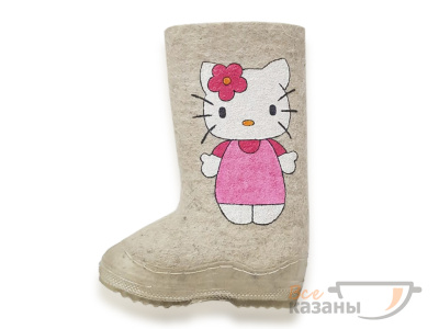 картинка Валенки детские "Hello Kitty" ручной работы (прозрачная силиконовая подошва) от магазина Vsekazany.com