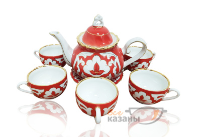 картинка Чайный сервиз красный с золотом "Пахта" малый с чашками от магазина Vsekazany.com