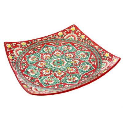 картинка Ляган квадратный малый 20 см Риштан красного цвета от магазина Vsekazany.com